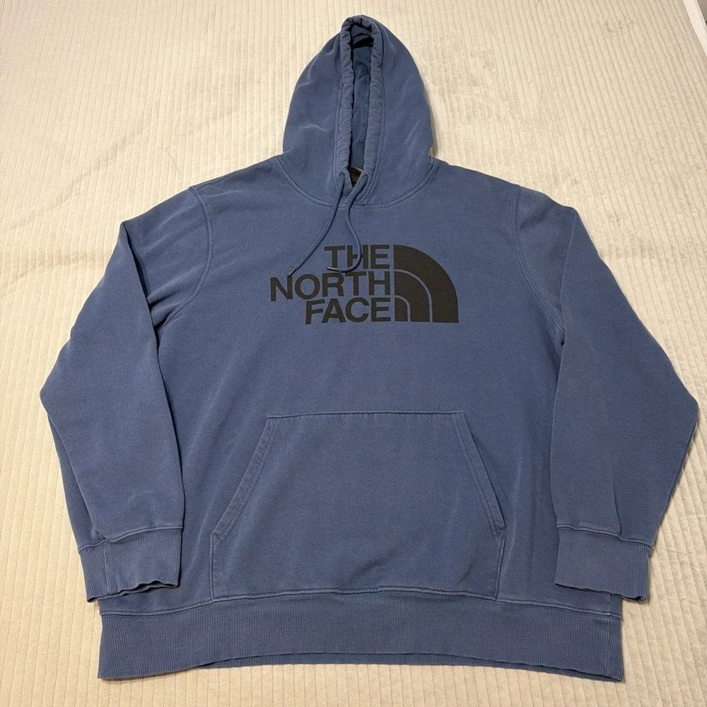 The North Face Men's Blue Full Zip Hoodie Fleece Hooded Logo Pockets XXL